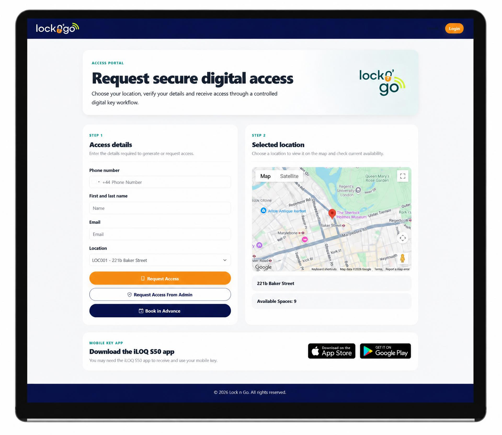 LocknGo customer access request displayed on a tablet